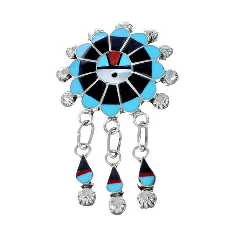 Multicolor Inlay Zuni Sun Sterling Silver Pin Pendant NX11728